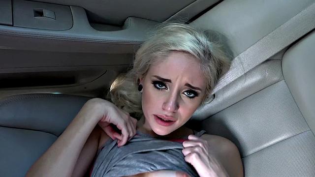 Blonde teen gets wild with her phone in doggystyle car sex