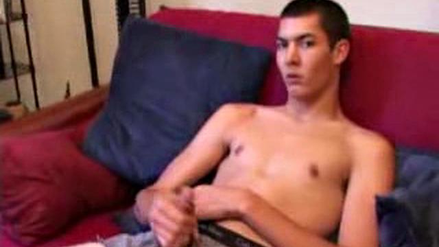 Brennan Stark pulls out his hard cock, beats off with determination, and releases a sizable load all over his chest.