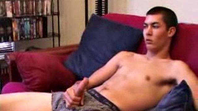 Brennan Stark pulls out his hard cock, beats off with determination, and releases a sizable load all over his chest.