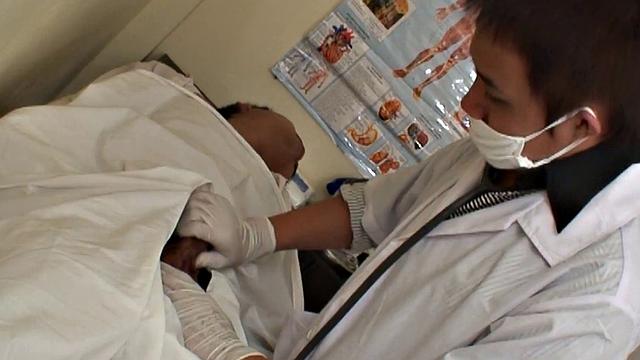 Pissing Asian patient fucked by doctor in infirmary