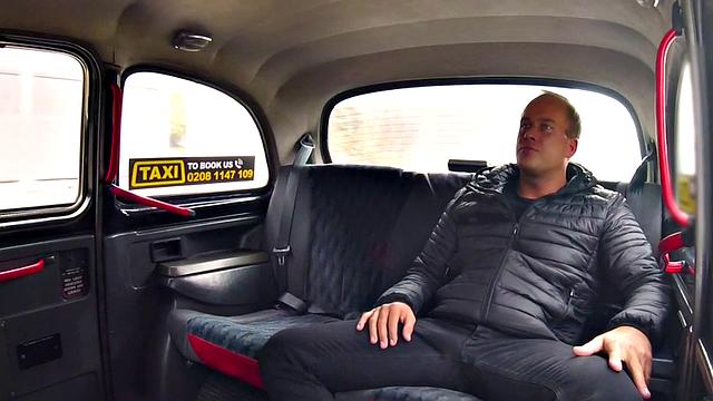 Busty blonde cabbie rides passengers dick after blowjob