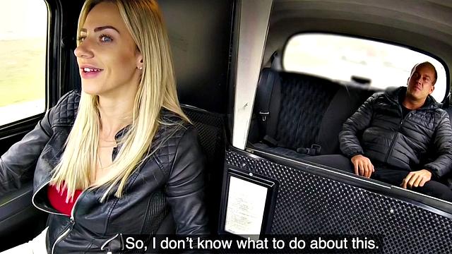 Busty blonde cabbie rides passengers dick after blowjob