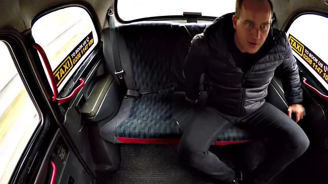 Busty blonde cabbie rides passengers dick after blowjob