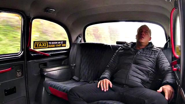 Busty blonde cabbie rides passengers dick after blowjob