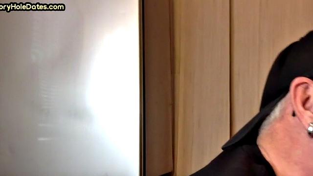 Homemade blowjob loving DILF sucks cock in gloryhole