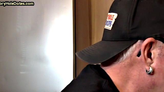 Homemade blowjob loving DILF sucks cock in gloryhole