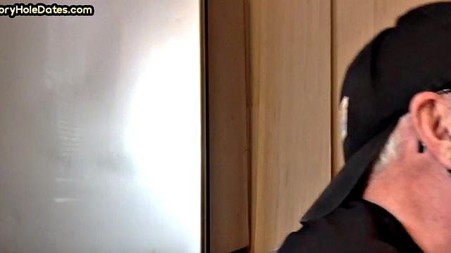 Homemade blowjob loving DILF sucks cock in gloryhole