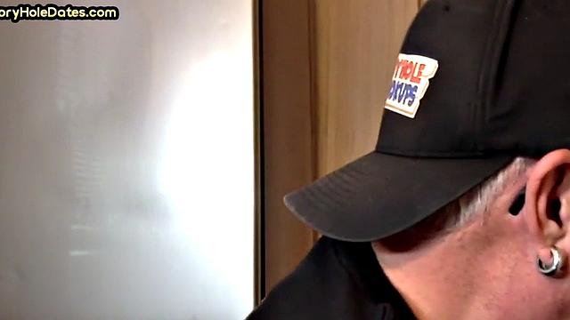 Homemade blowjob loving DILF sucks cock in gloryhole