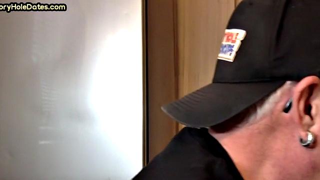 Homemade blowjob loving DILF sucks cock in gloryhole