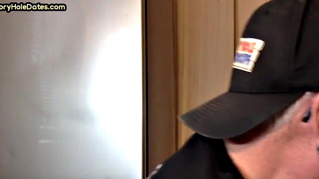 Homemade blowjob loving DILF sucks cock in gloryhole