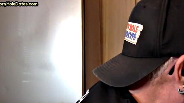 Homemade blowjob loving DILF sucks cock in gloryhole