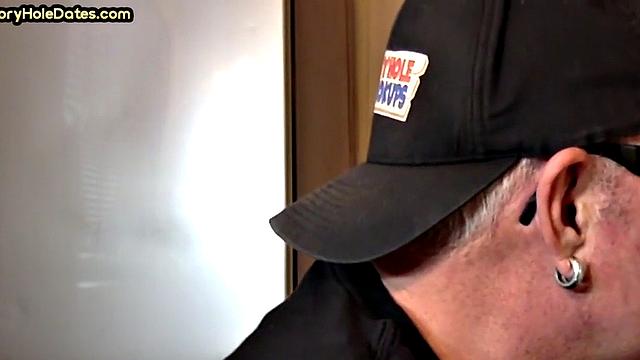 Homemade blowjob loving DILF sucks cock in gloryhole