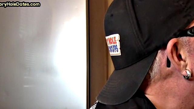 Homemade blowjob loving DILF sucks cock in gloryhole