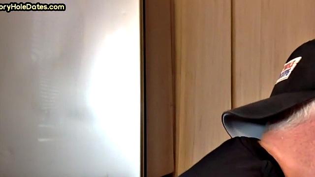 Homemade blowjob loving DILF sucks cock in gloryhole