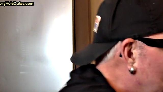 Homemade blowjob loving DILF sucks cock in gloryhole