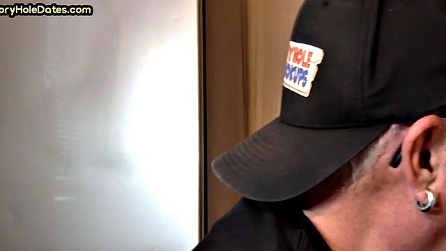 Homemade blowjob loving DILF sucks cock in gloryhole