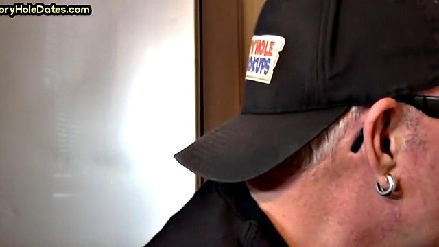 Homemade blowjob loving DILF sucks cock in gloryhole