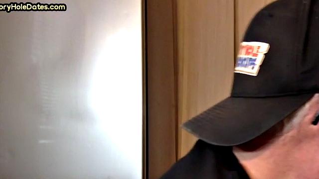 Homemade blowjob loving DILF sucks cock in gloryhole