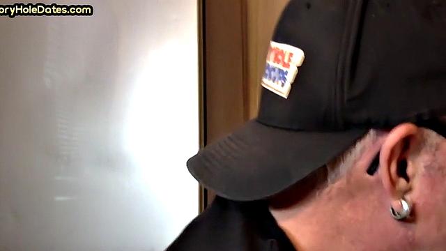 Homemade blowjob loving DILF sucks cock in gloryhole