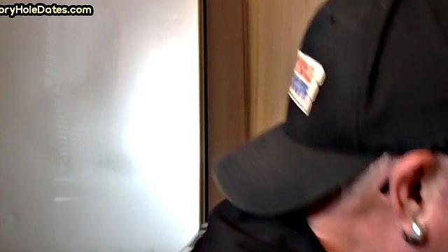 Homemade blowjob loving DILF sucks cock in gloryhole