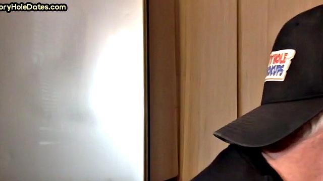 Homemade blowjob loving DILF sucks cock in gloryhole