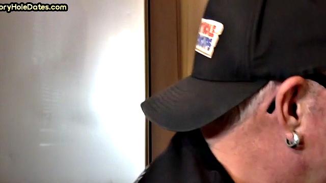 Homemade blowjob loving DILF sucks cock in gloryhole