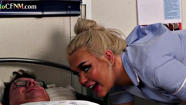 CFNM nurses spoiling patient with handjob and blowjob