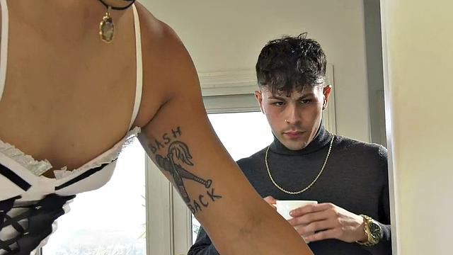 Ebony transsexual maid fucked in asshole doggystyle