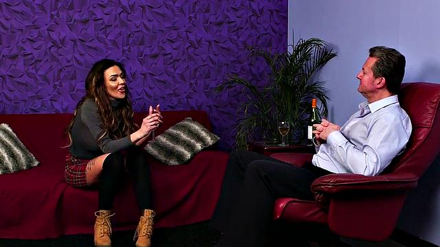 CFNM bitch enjoys teasing naked guy to stroke his dick