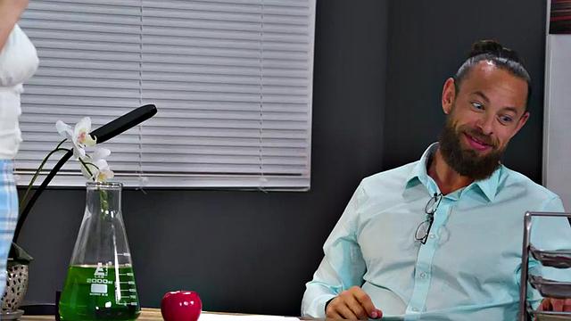 Oiled college babe rides professor cock in the classroom