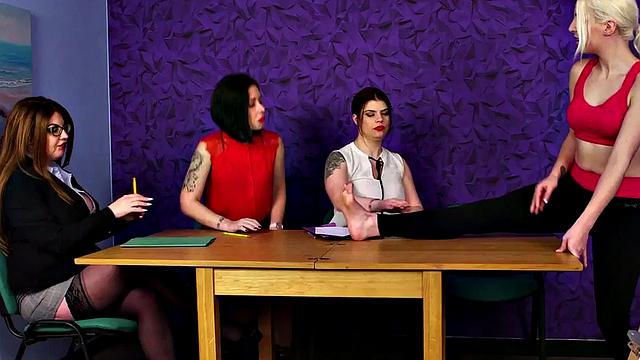 CFNM femdom ladies deepthroat in group oral action