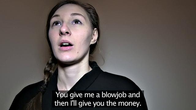 Russian beauty with pigtails bends over for cash & gets fucked in doggystyle POV