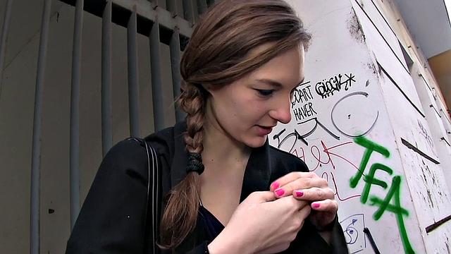 Russian beauty with pigtails bends over for cash & gets fucked in doggystyle POV