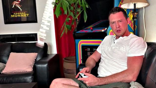 Mind controlled hunk toying asshole with a big dildo