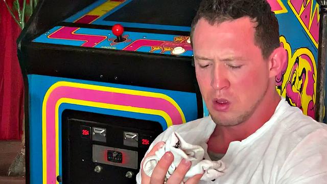 Mind controlled hunk toying asshole with a big dildo