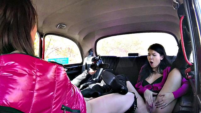 London taxi driver goes wild with hot threesome action in sexy boots and scissoring