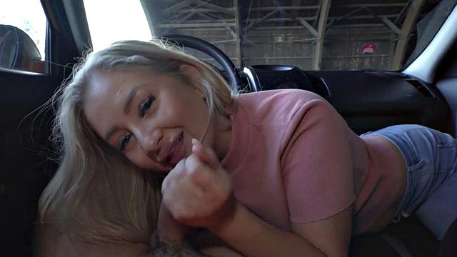 Busty driving student fucked outdoors in car by tutor