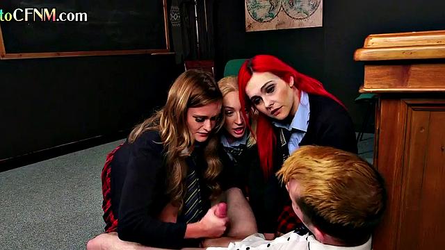 College CFNM femdoms deepthroating guy untill cumshot