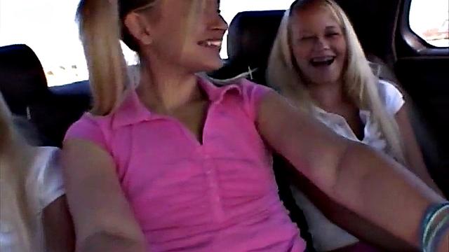 Twins Milton, 18, and blonde teen kiss and fuck in car for a wild lesbian threesome