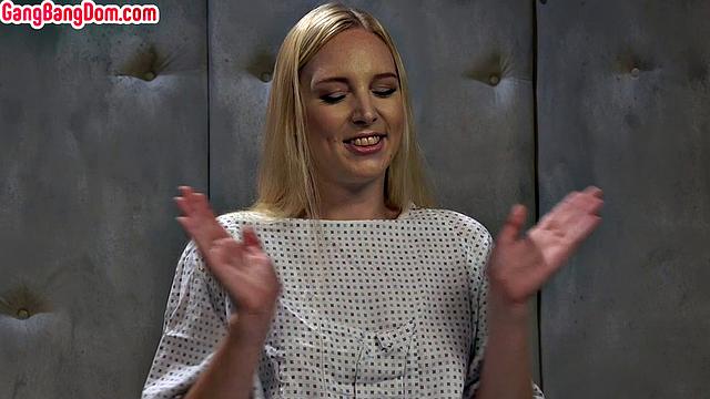 Bondage petite babe in gangbang