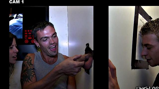 Fooled str8 gets gloryhole BJ in secret room till cum