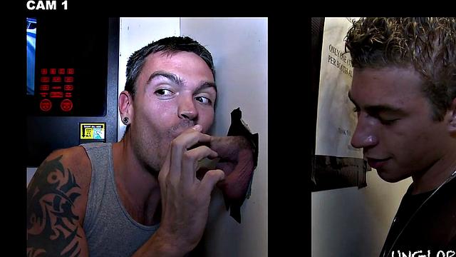 Fooled str8 gets gloryhole BJ in secret room till cum