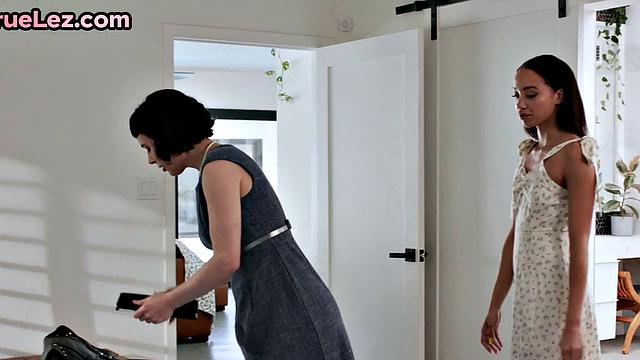 Cutie riding her GF on dildo