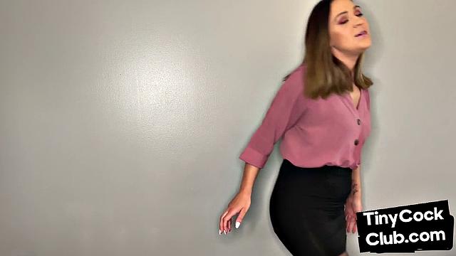 Cruel femdom CFNM makes fun of small cock and rates them