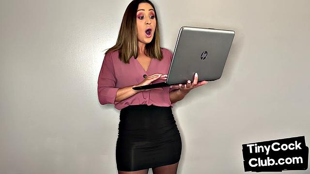 Cruel femdom CFNM makes fun of small cock and rates them