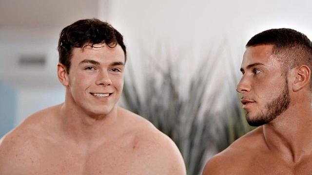 Muscled jock fucked by BF after short massage