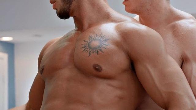 Muscled jock fucked by BF after short massage