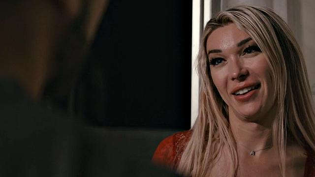 Busty trans MILF in lingerie bangs BFs asshole