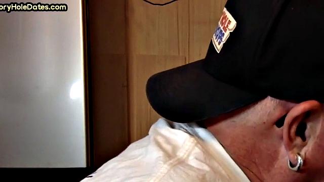 Mature gaydaddy sucks cock in gloryhole closeup