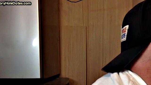 Mature gaydaddy sucks cock in gloryhole closeup